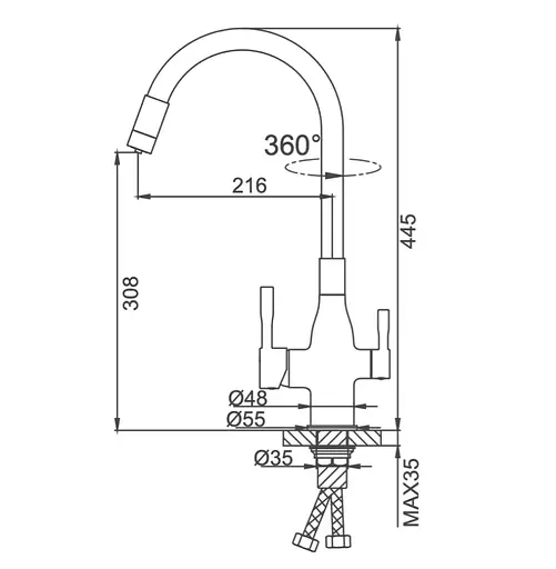 Змішувач для кухні Frap під фільтр з гнучким виливом F4396-3 Бронза - фото 4