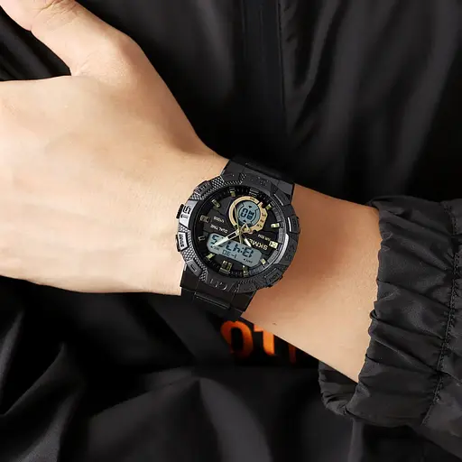 Чоловічий спортивний годинник Skmei 1881 (Чорний із золотистим і білим циферблатом) - фото 8