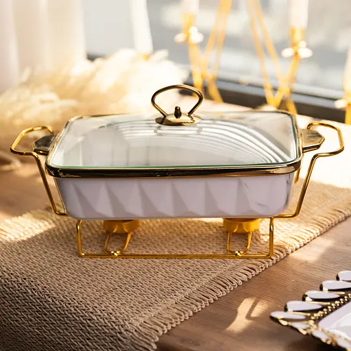 Мармитница прямоугольная Yiwu со стеклянной крышкой на металлической подставке с подогревом 35.5х19х15.5 см настольный мармит для первых блюд ML-77A-13 - фото 2