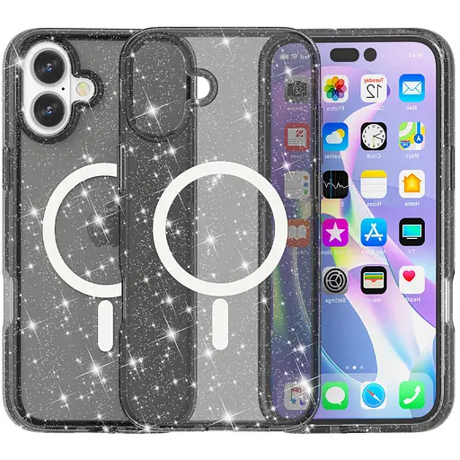Чехол Epik TPU Galaxy Sparkle MagFit для Apple iPhone 16, 6.1 Black+Glitter