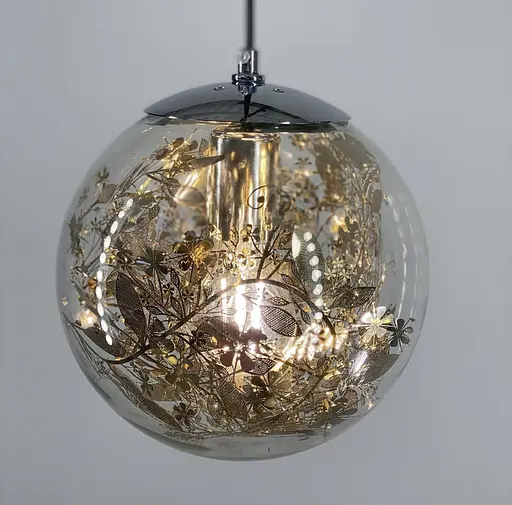 Підвісний світильник з прозорим плафоном кулею з флористичними мотивами Line.F Діаметр плафону 20 см - фото 2