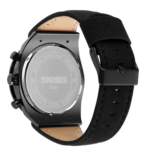 Чоловічий класичний наручний годинник Skmei 9282 (Чорний з чорним дисплеєм) - фото 6