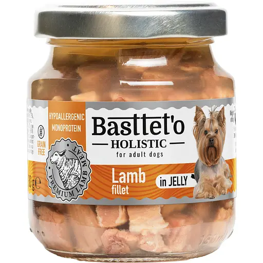 Влажный корм для собак Basttet`o Holistic кусочки филе ягненка в желе 130 г стекло
