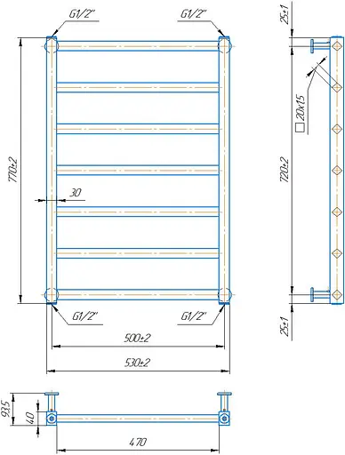 Водяна рушникосушка Mario Кіото 770x530/500 1.7.043229.P, Хром, нижнее - фото 5