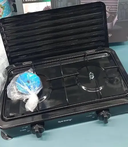 Настольная газовая плита  Rainberg RB-2229 на две конфорки с крышкой для кемпинга нержвеющая сталь Черная - фото 4