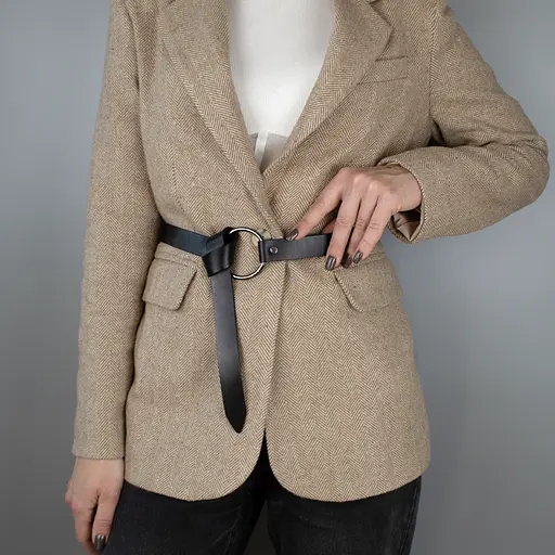 Жіночий ремінь з кільцем під сукню або піджак HC-2588 (130 см) шкіряний чорний - фото 2