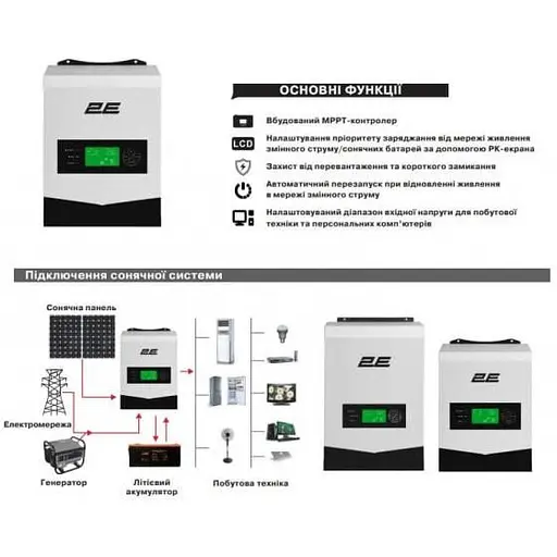 Автономний сонячний інвертор (off-grid) 2E VM-3K24 3000VA, 24V Pnom -3.0kW (2E-VM-3K24) - фото 7