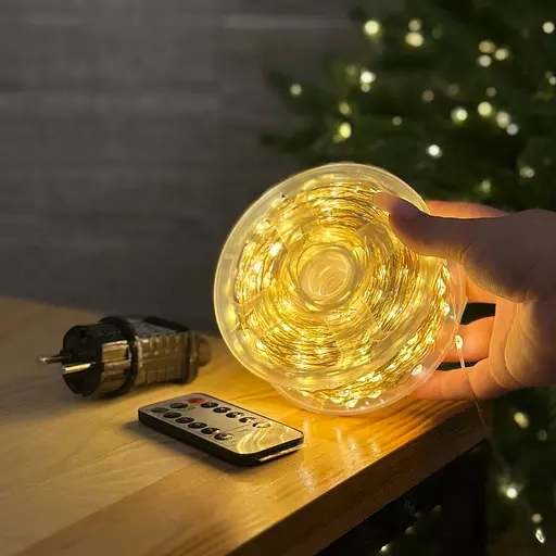 Світлодіодна гірлянда Роса 200 метрів тепле біле світло білий провід 2000 LED 8 режимів з пультом - фото 2