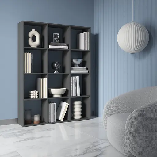 Книжная полка стеллаж Vays M-8 Антрацит на 12 ячеек ЛДСП 108x29x143 см для дома офиса детской или гостиной