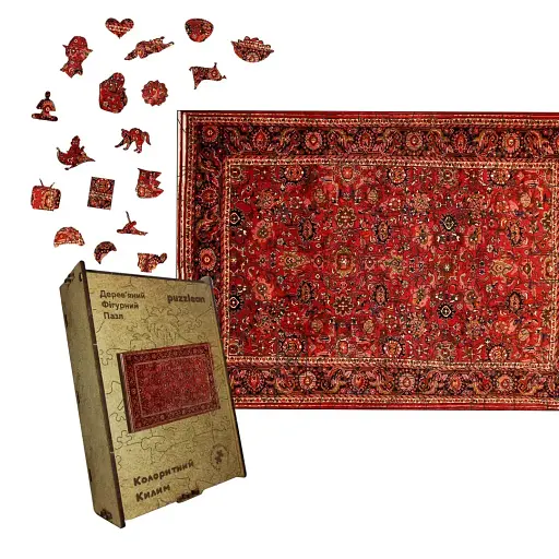 Деревянный пазл Цветной Ковер, А5, Деревянная коробка 35 элементов