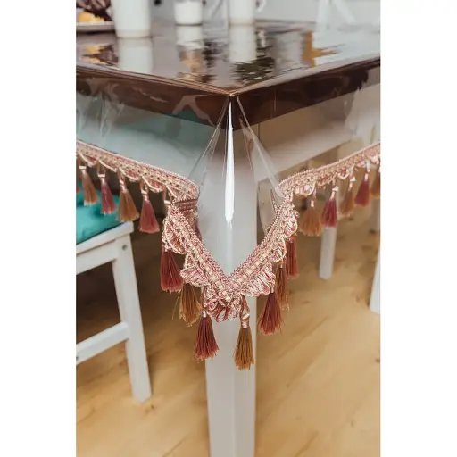 Скатертина силіконова з бахромою рожева пудра 350х130 см - фото 1