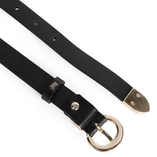 Ремень женский кожаный узкий JK-2032 (115 см) черный с золотой пряжкой - фото 4