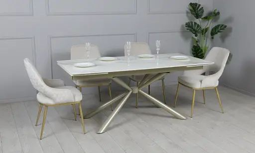 Стіл Рим обідній розкладний білий глянець 1800/2600x900x750 ноги шампань - фото 16