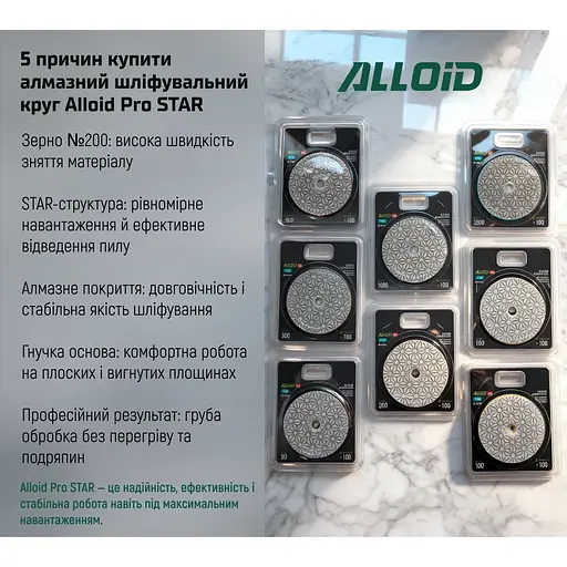 Круг алмазний Alloid Building Tools Star шліфувальний на липучці 100 мм зерно 200 (DD-63372) - фото 8