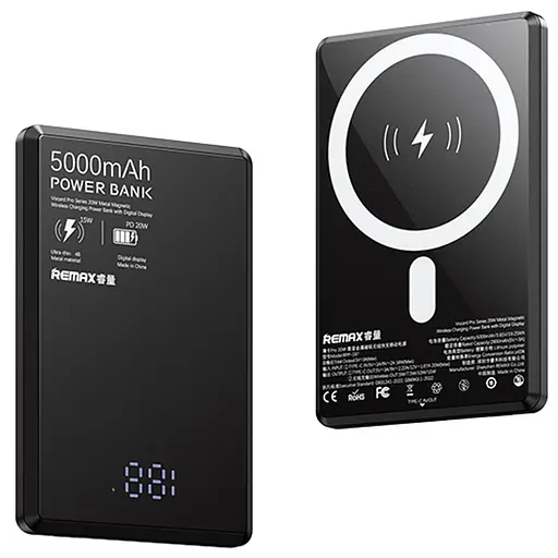 Ультратонкий повербанк Remax 5000 мАг 20W з безпровідною зарядкою MagSafe RPP-107 Чорний - фото 2