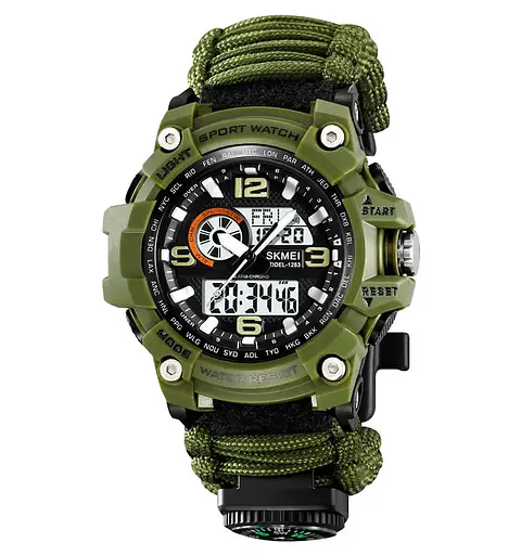 Годинник чоловічий спортивний наручний Skmei 1283 з паракордовим ремінцем (Зелений)