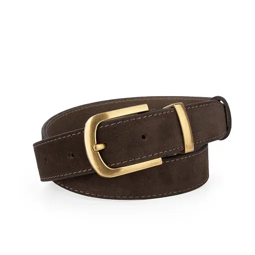 Ремень женский замшевый JK-3049 коричневый с золотистой пряжкой (105 см) - фото 1