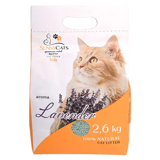 Наповнювач для котячих туалетів SunnyCats Lavender преміум тофу з ароматом лаванди 2.6 кг