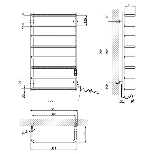 Полотенцесушитель электрический Kroner KRP Stil ER900x500-8 (CV036347) - фото 6
