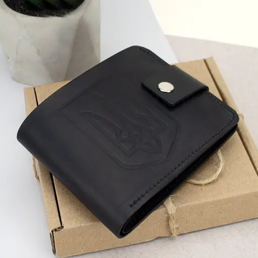 Кошелек мужской кожаный черный HC-0043-1 матовый с гербом Украины на кнопке - фото 4