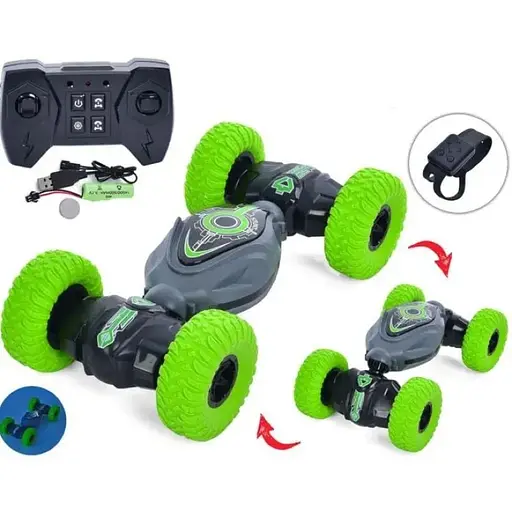 Машина на радіокеруванні MHZ 3688 G 137 A підсвічування звук обертається на 360° 2 пульти на руку і пульт в коробці Зелений - фото 1