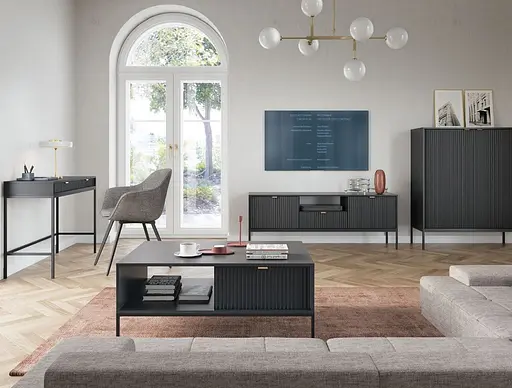 Тумба під телевізор Perfect Home Нова / Nova 2-дверна з 1 шухлядою і чорними ніжками RTV154 Чорний (PFH-091219) - фото 5