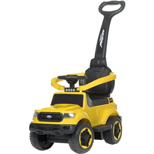 Каталка-толокар Bambi M 4564B 2-в-1 жовтий з батьківською ручкою, музикою та світлом