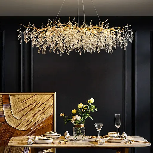 Видовжена золота люстра DIAMINA з кришталевим камінням Line.F Довжина 100 см - фото 1