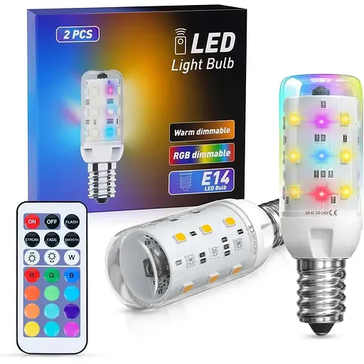 Світлодіодні лампи TobeBright 2W E14 RGB, що змінюють колір, E14 затемнення капсульний світлодіодний пульт дистанційного керування