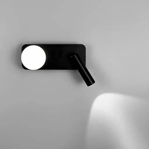 Правое черное бра на 2 выключателя с белым плафоном и спотом Line F Арт. WJ032/2 R BK (правий) - фото 4