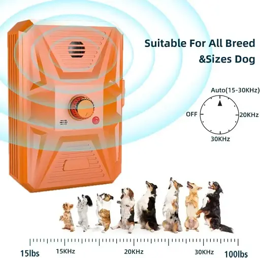 Антилай устройство против лая Queenmew, 3 ультразвуковых режима с регулируемой частотой оранжевый - фото 3
