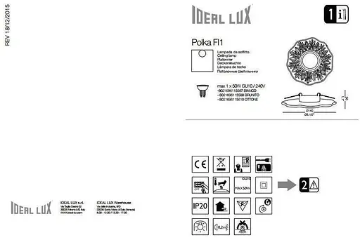 Точковий світильник Ideal Lux POLKA FI1 OTTONE (115610) - фото 2