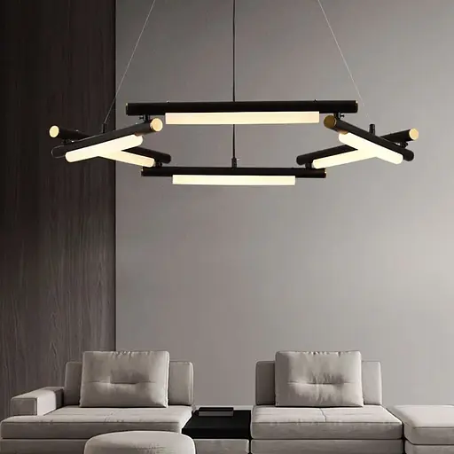 Унікальна підвісна люстра у чорному кільцевому корпусі Ø 65 см | Line F | Арт. MJ318-600 BK - фото 1