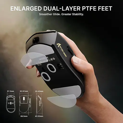 Бездротова миша ATTACK SHARK V8 42000 DPI PAW3950MAX Nordic 54L15 8K Чорна - фото 5