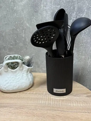 Набір кухонного приладдя Magio MG-1128 із підставкою 8 предметів Чорний - фото 6