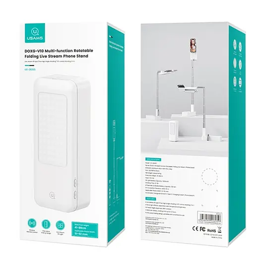 Підставка-тримач настільний USAMS US-ZB265 Multi-function Rotatable Folding Storage Live Stream White - фото 5