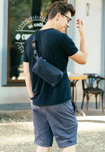 Шкіряна поясна сумка Dropbag Maxi синя Crazy Horse - фото 8