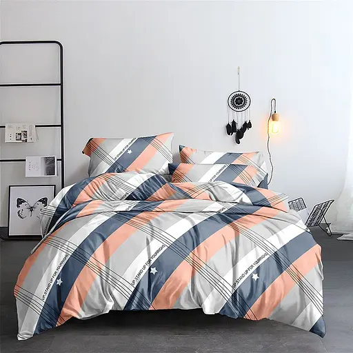 Покривало стьобане Home Line Мікрофібра діагональ біла 210x220 см синє (175486) - фото 2