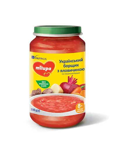 Уценка. Мясо-овощное суп-пюре Milupa Украинский борщ, 200 г