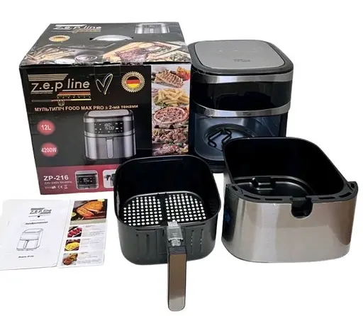 Мультипечь Zepline ZP-216 с двумя тенами электрическая 12л 4200Вт Таймер Черный/Серый - фото 2