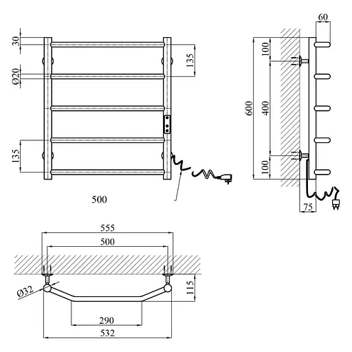 Полотенцесушитель электрический Kroner KRP Diva ER600x500-5 (CV036321) - фото 6