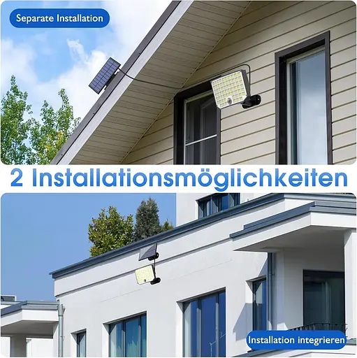 Ortiny 2 Pack Сонячний настінний світильник, 256 LED 180° 3 режими Датчик руху Водонепроникний, теплий білий, 33 см x 6,2 см - фото 3