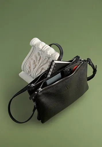 Шкіряна сумка Lina чорна флотар - фото 7