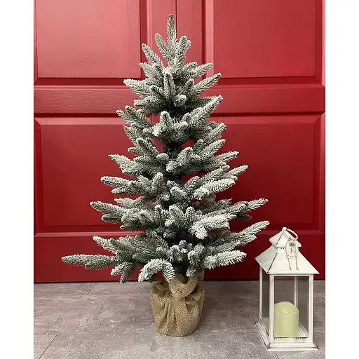 Ялинка Hvoya Classic лита в мішковині 90 см засніжена