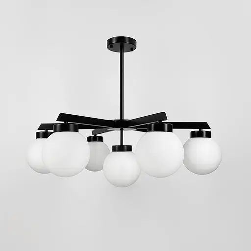 Чорна люстра на 7 білих плафонів Ø 75 см | Арт. SGJ 6/7 BK+WT | Line F - фото 3