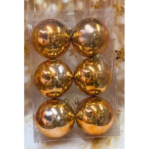 Набір ялинкових іграшок пластикових круглих 6 шт 12 см Мідний - фото 1