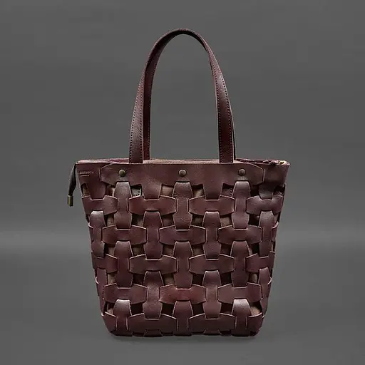 Шкіряна плетена жіноча сумка Пазл L бордова краст - фото 7
