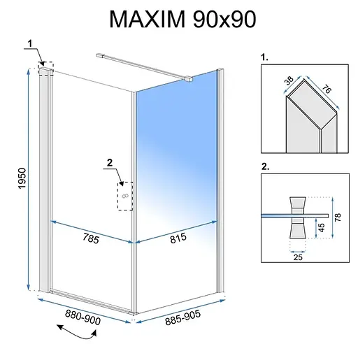 Душова кабіна Rea Maxim 90x90 R REA-K0267, Хром, Права, прозорий - фото 7