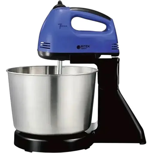 Стаціонарний міксер Bitek з металевою чашею з насадками для тіста 7 швидкостей BT-6637B 250 Вт Синій - фото 1