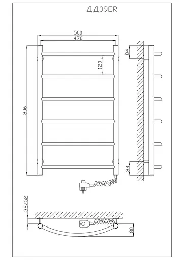 Электрический полотенцесушитель Kosser Дуга 800x500/6 ER рег. ДД09ЕR, Хром, Правое - фото 4